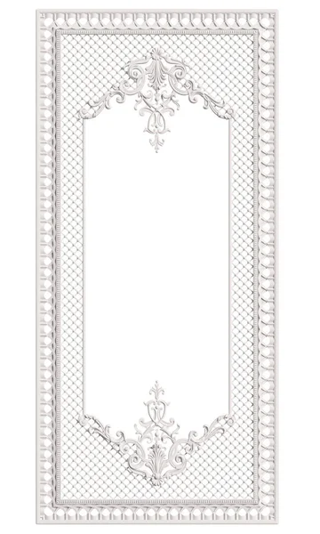 Classic moulding white frame with ornament decor isolated on white background. Digital illustration. 3d rendering