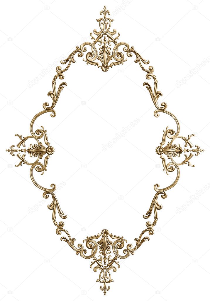 Classic moulding frame with ornament decor for classic interior isolated onwhite background. Digital illustration. 3d rendering