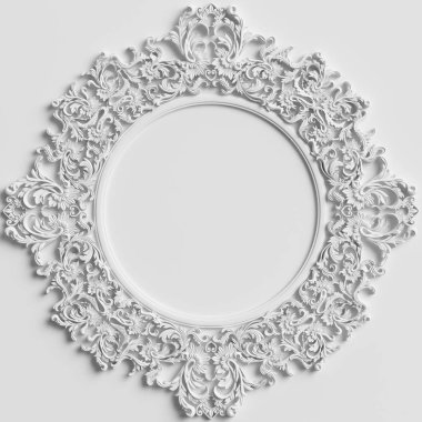 Klasik dekor beyaz duvar süsleme dekor ile. Dijital illüstrasyon. 3D render