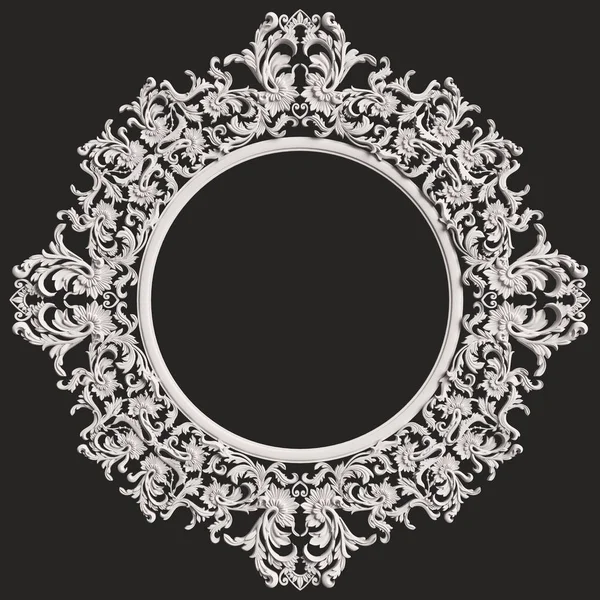 Klasyczny Biały Rama Okrągła Wystrojem Ornament Ciemnym Tle Szarym Tle — Zdjęcie stockowe