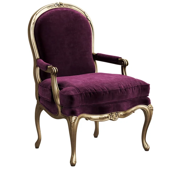 Классическое Кресло Фиолетовом Золотом Изолированное Белом Фоне — стоковое фото
