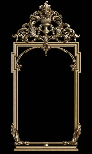黒の背景に隔離された装飾の装飾が施された古典的な黄金のフレーム デジタルイラスト 3Dレンダリング — ストック写真