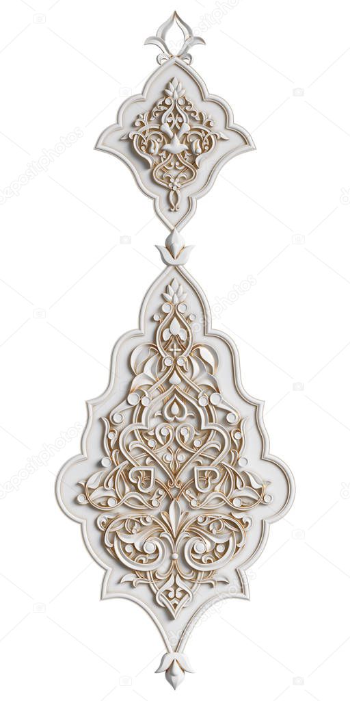 Classic oriental decor with ornament isolated on white background. Digital illustration. 3d rendering