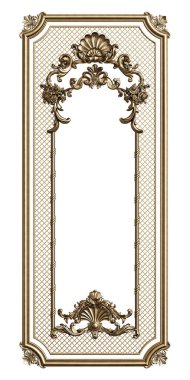 Süslü, beyaz arka planda izole edilmiş klasik altın çerçeve. Dijital çizim. 3d oluşturma