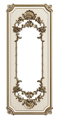 Süslü, beyaz arka planda izole edilmiş klasik altın çerçeve. Dijital çizim. 3d oluşturma