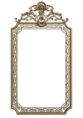 Süslü, beyaz arka planda izole edilmiş klasik altın çerçeve. Dijital çizim. 3d oluşturma