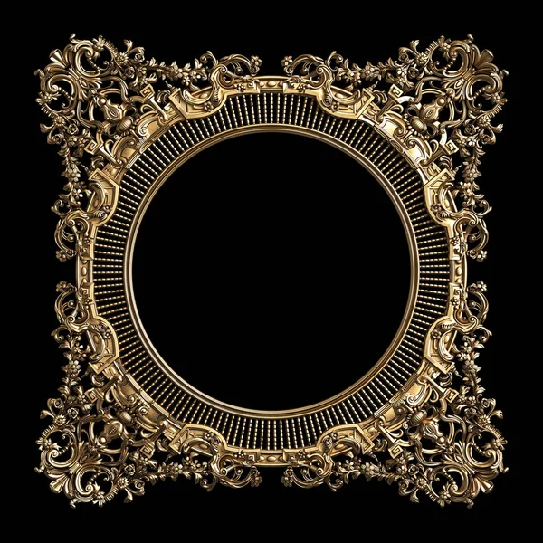 Klassiek Gouden Frame Met Ornament Decor Geïsoleerd Zwarte Achtergrond Digitale — Stockfoto