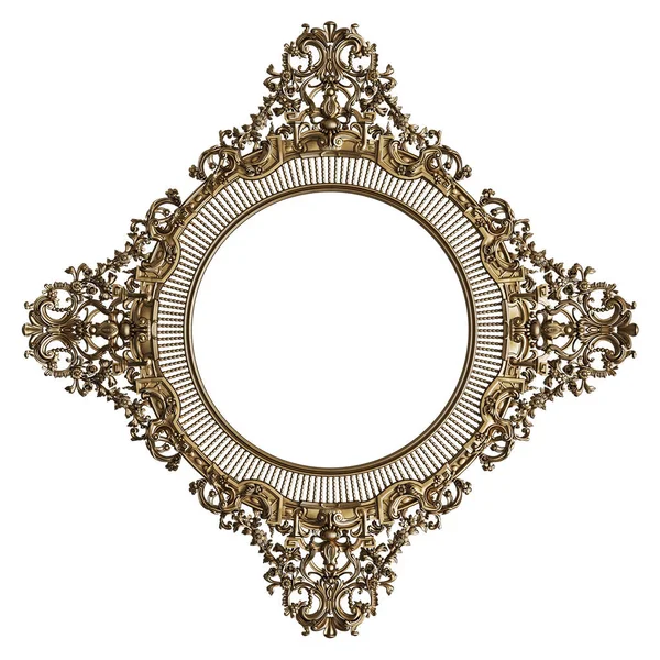 Klassiek Gouden Frame Met Ornament Decor Geïsoleerd Witte Achtergrond Digitale — Stockfoto