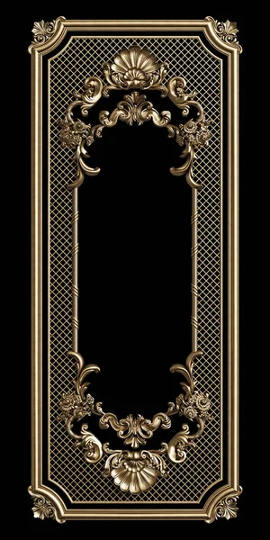 Klassiek Gouden Frame Met Ornament Decor Geïsoleerd Zwarte Achtergrond Digitale — Stockfoto