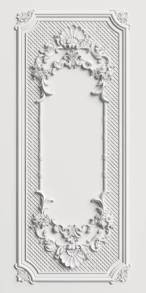Moldura Clássica Com Decoração Ornamento Parede Branca Ilustração Digital Renderização — Fotografia de Stock