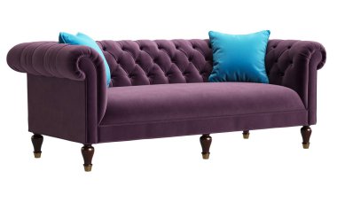 Beyaz arka planda izole edilmiş klasik kanepe. 3D dijital çizim.