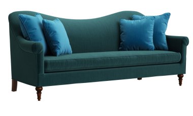 Beyaz arka planda izole edilmiş klasik kanepe. 3D dijital çizim.