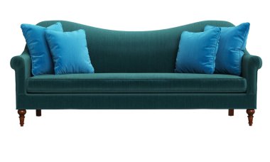 Beyaz arka planda izole edilmiş klasik kanepe. 3D dijital çizim.