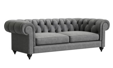 Beyaz arka planda izole edilmiş klasik kanepe. 3D dijital çizim.