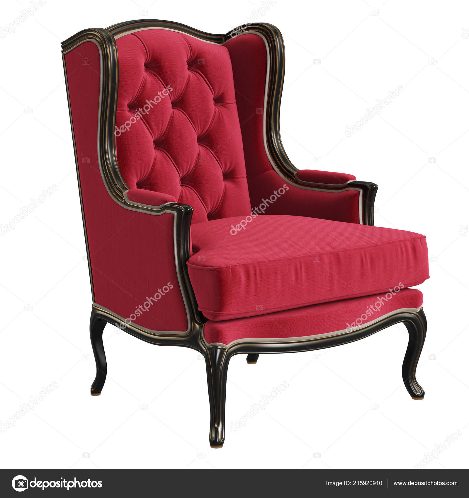 Classic Armchair Red Black Gold Colors Isolated White Background
