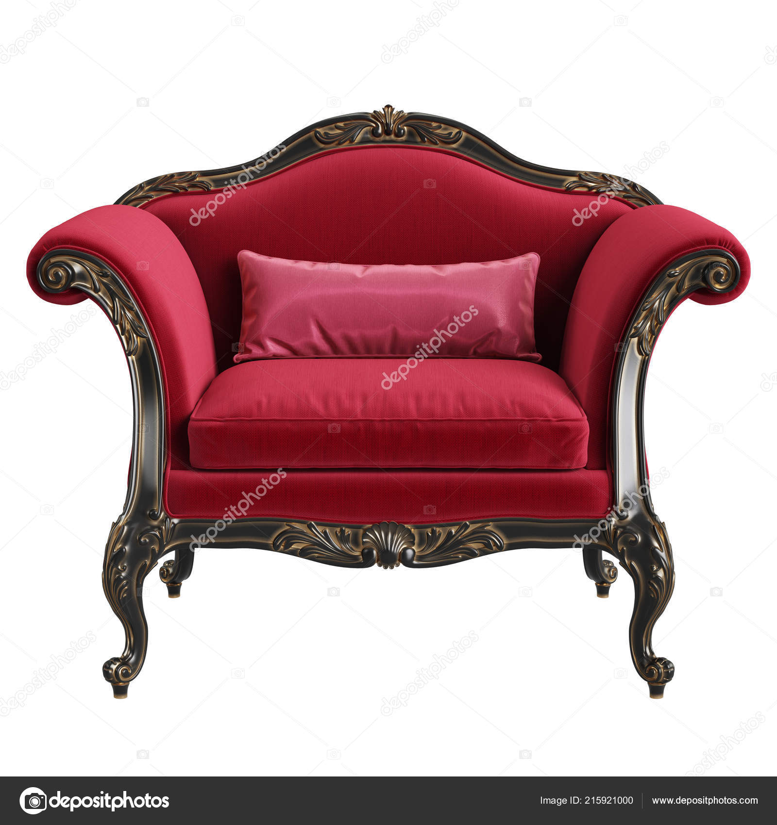 Classic Armchair Red Black Gold Colors Isolated White Background