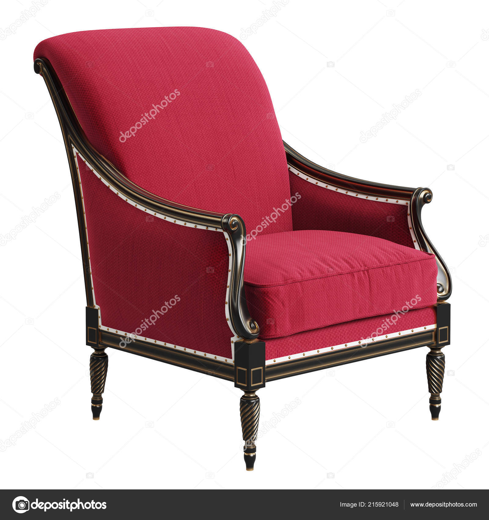 Classic Armchair Red Black Gold Colors Isolated White Background