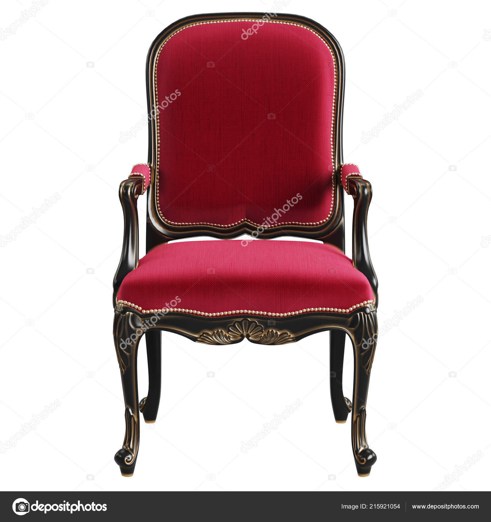 Classic Armchair Red Black Gold Colors Isolated White Background