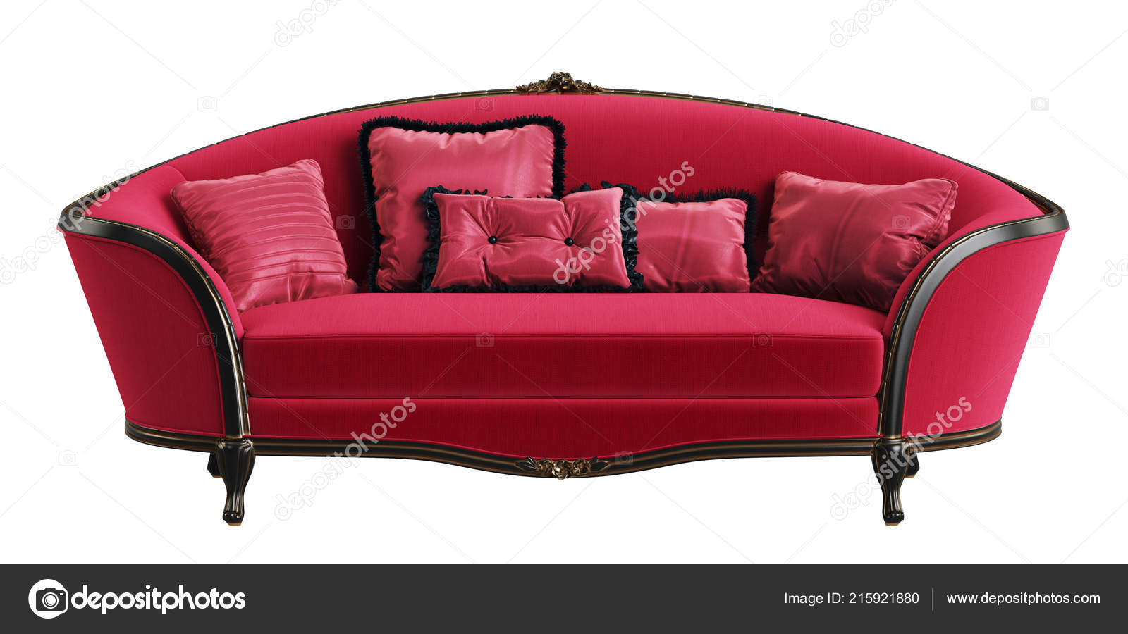 Classic Sofa Red Black Gold Colors Isolated White Background Digital