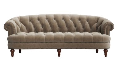 Beyaz arka planda izole edilmiş klasik kanepe. 3D dijital çizim.