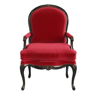 Kırmızı, siyah ve altın renkleri beyaz arka plan üzerinde izole klasik koltuk. Dijital illustration.3d işleme