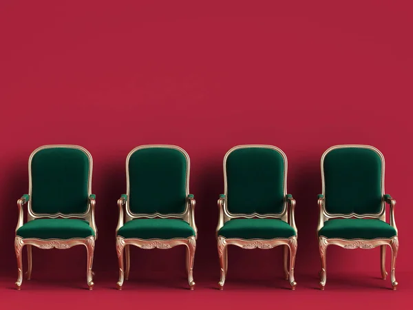 エメラルド グリーンと赤の背景コピー スペースに金の古典的な椅子 デジタル Illustration レンダリング — ストック写真