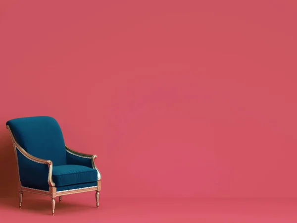 Silla Clásica Azul Oro Sobre Fondo Rosa Con Espacio Copia —  Fotos de Stock