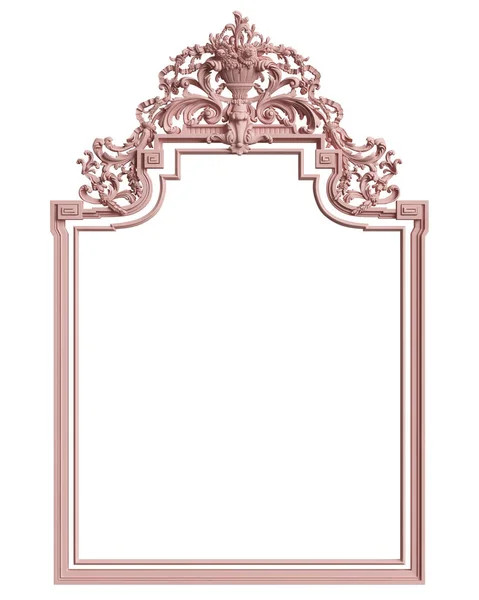 Klassisk Ram Med Ornament Inredning Pastell Rosa Färg Isolerad Vit — Stockfoto