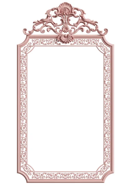 白い背景で隔離のパステル ピンク色の飾りの装飾が施されたクラシックなフレーム デジタル イラストです レンダリング — ストック写真
