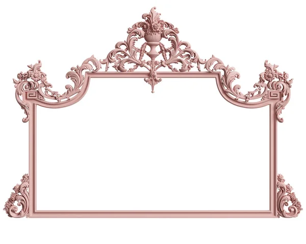 白い背景で隔離のパステル ピンク色の飾りの装飾が施されたクラシックなフレーム デジタル イラストです レンダリング — ストック写真