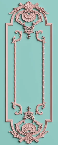 Классическая Рамка Декором Розовом Цвете Голубом Фоне Мяты Цифровая Иллюстрация — стоковое фото