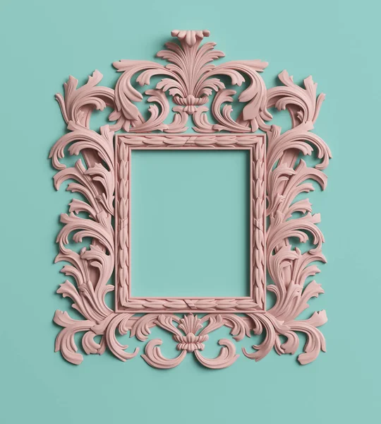 Klassischer Rahmen Mit Ornamentdekor Pastellrosa Farbe Auf Pastellmintblauem Hintergrund Digitale — Stockfoto