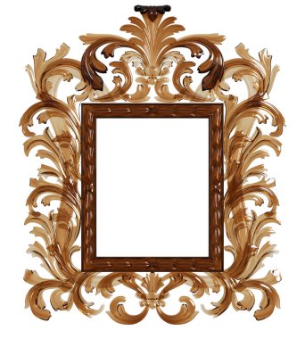 Klasik çerçeve beyaz arka plan üzerinde izole sarı cam yapılan süsleme dekora sahip. Dijital illüstrasyon. 3D render