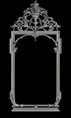 Klasik metal çerçeve süsleme dekorlu siyah arka plan üzerine izole. Dijital illüstrasyon. 3D render