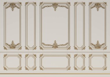 Kalıplar ile klasik iç duvar. Dijital illustration.3d işleme