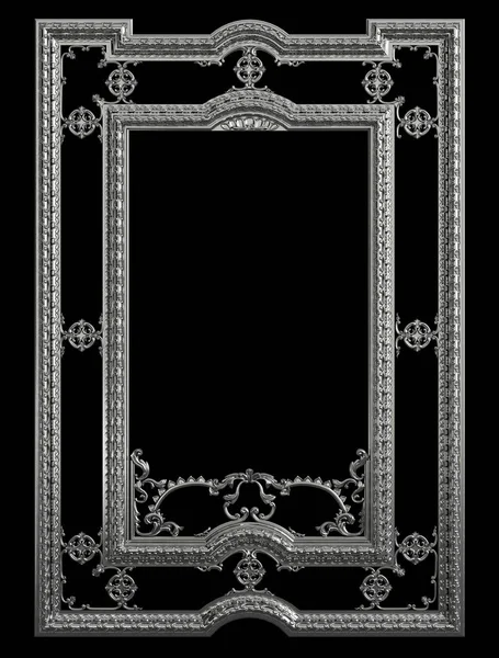 Классическая Металлическая Рамка Декоративным Декором Изолирована Черном Фоне Цифровая Иллюстрация — стоковое фото