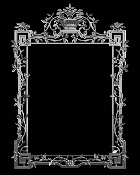 Moldura Metal Clássico Com Decoração Ornamento Isolado Fundo Preto Ilustração — Fotografia de Stock