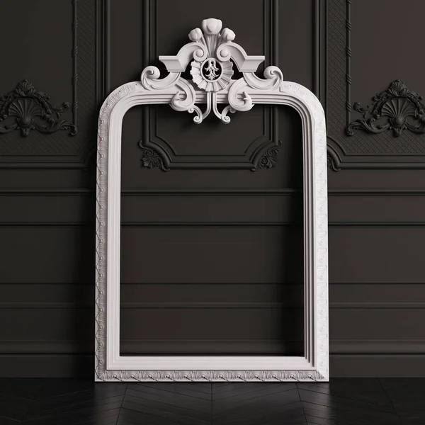 Classic Carved Mirror Frame White Color Mockup Copy Space Black — Stock Photo, Image