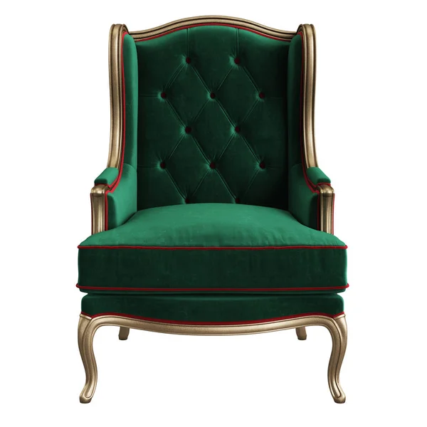 Fauteuil Classique Velours Vert Avec Détails Sculptés Isolés Sur Fond — Photo