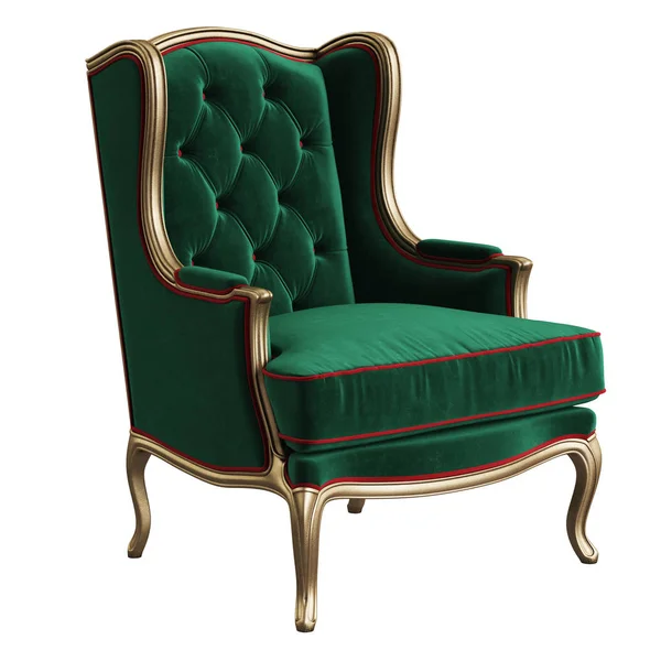 Fauteuil Classique Velours Vert Avec Détails Sculptés Isolés Sur Fond — Photo