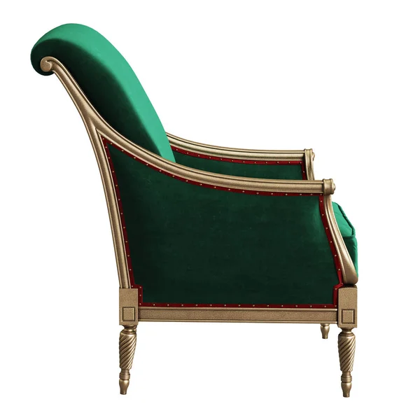 Fauteuil Classique Velours Vert Avec Détails Sculptés Isolés Sur Fond — Photo