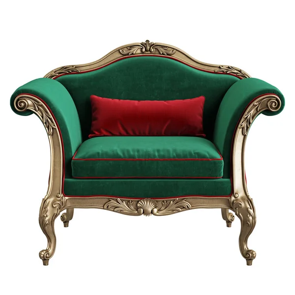 Klassieke Fauteuil Groen Fluweel Met Gebeeldhouwde Details Geïsoleerd Een Witte — Stockfoto