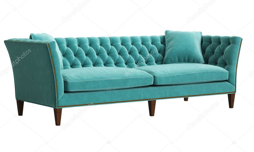 Classic tufted sofa isolated on white background.Digital illustration.3d rendering