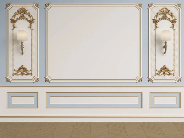 Parede Interior Clássica Com Moldings Floor Parquet Herringbone Digital Ilustration — Fotografia de Stock