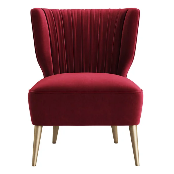 Klassischer Sessel Art Deco Stil Rotem Samt Mit Messingbeinen Isoliert — Stockfoto