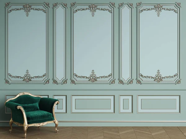 Klassischer Sessel Aus Smaragdgrünem Samt Klassischen Interieur Mit Kopierraum Wände — Stockfoto