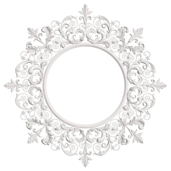 Классическая Белая Круглая Рамка Декоративным Декором Белом Фоне Цифровая Иллюстрация — стоковое фото