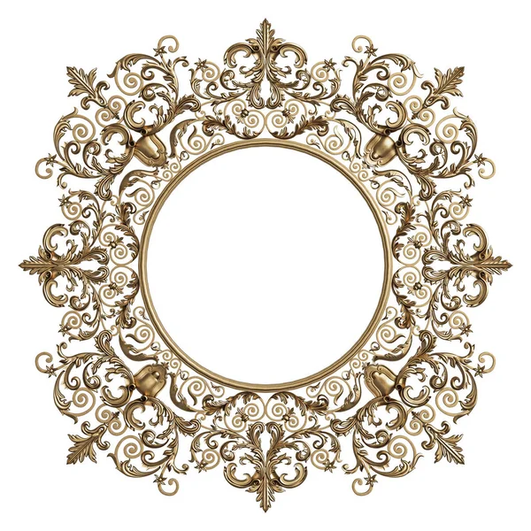 白の背景に隔離された装飾の装飾が施された古典的な黄金の丸いフレーム デジタルイラスト 3Dレンダリング — ストック写真