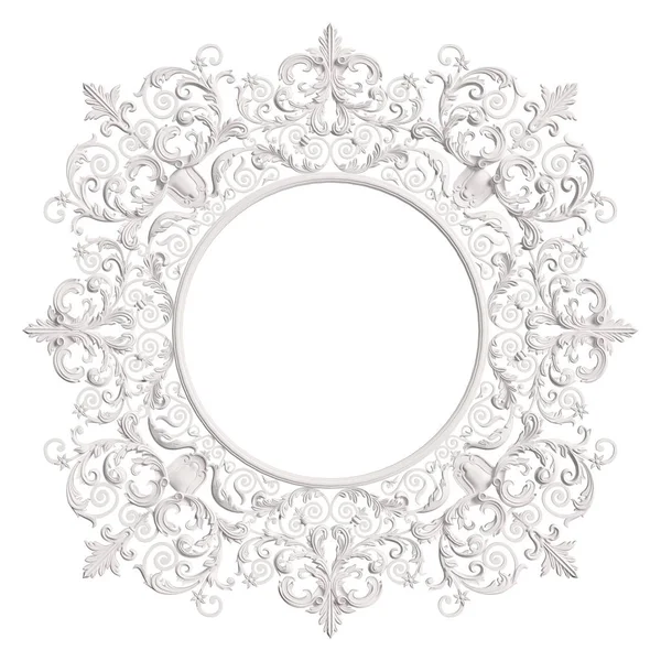 Классическая Белая Круглая Рамка Декоративным Декором Белом Фоне Цифровая Иллюстрация — стоковое фото