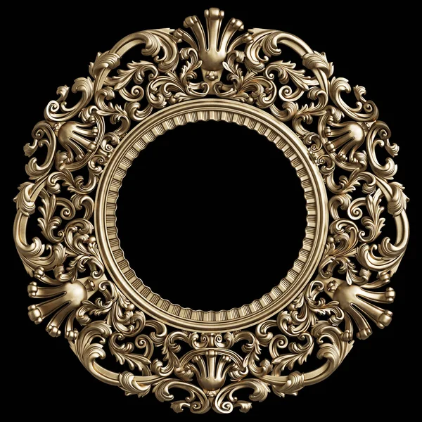 Klassieke Gouden Ronde Frame Met Ornament Decor Geïsoleerd Zwarte Achtergrond — Stockfoto